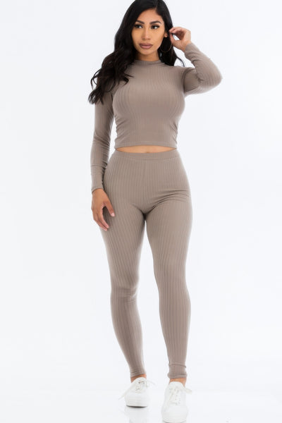 Ribbed Mock Neck Long Sleeve Top & Leggings Set