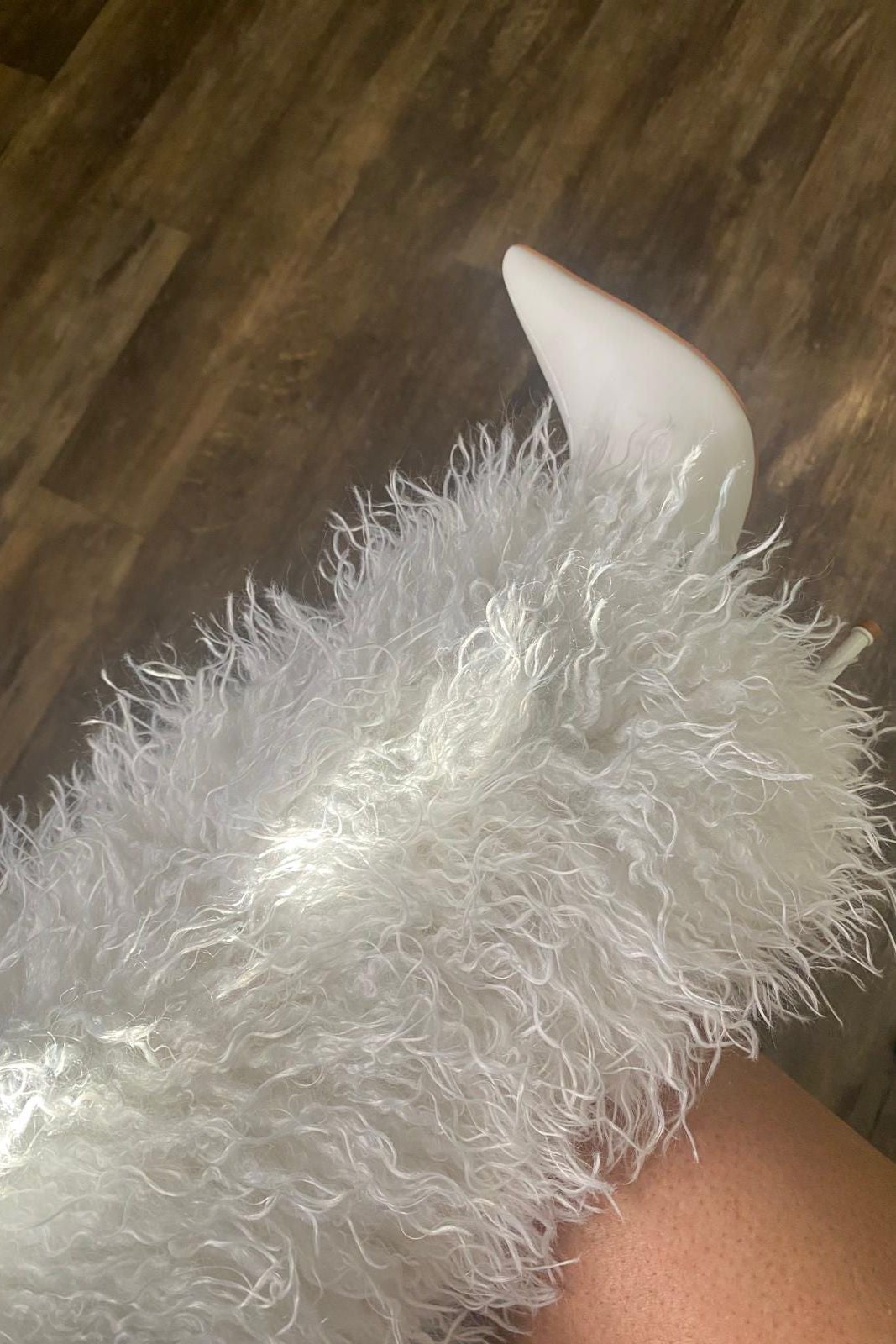 White Furry Knee High Sexy Eskimo Pointy Heel Fur Boots