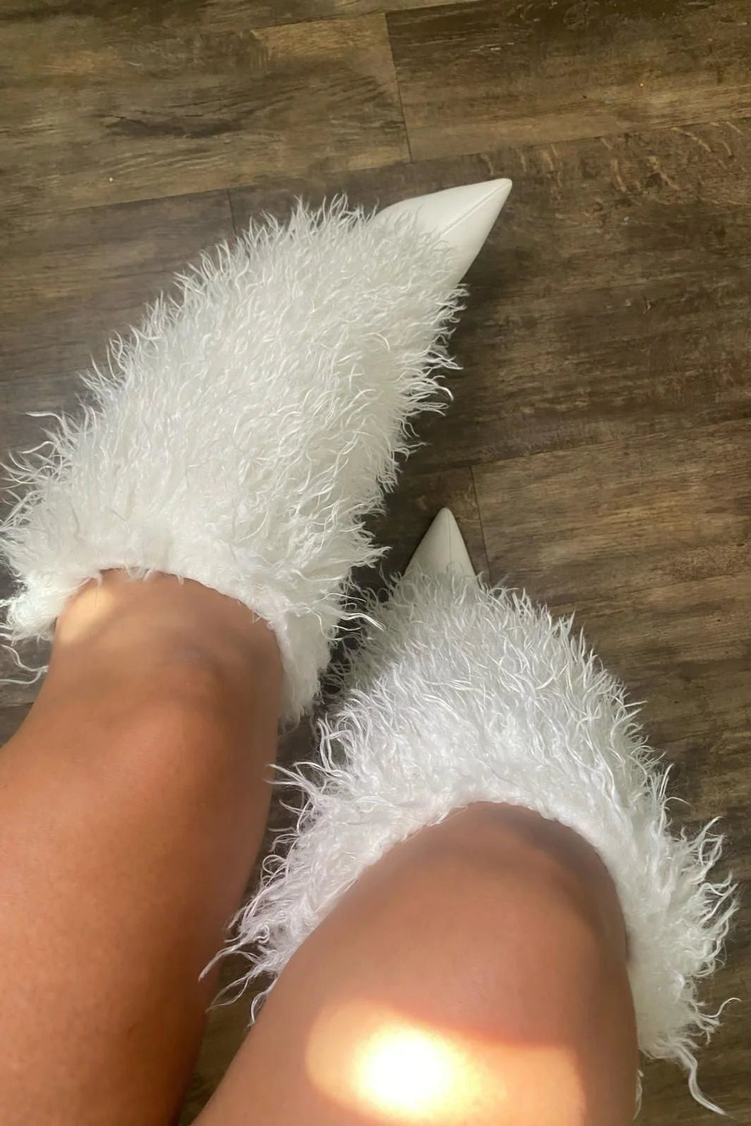 White Furry Knee High Sexy Eskimo Pointy Heel Fur Boots