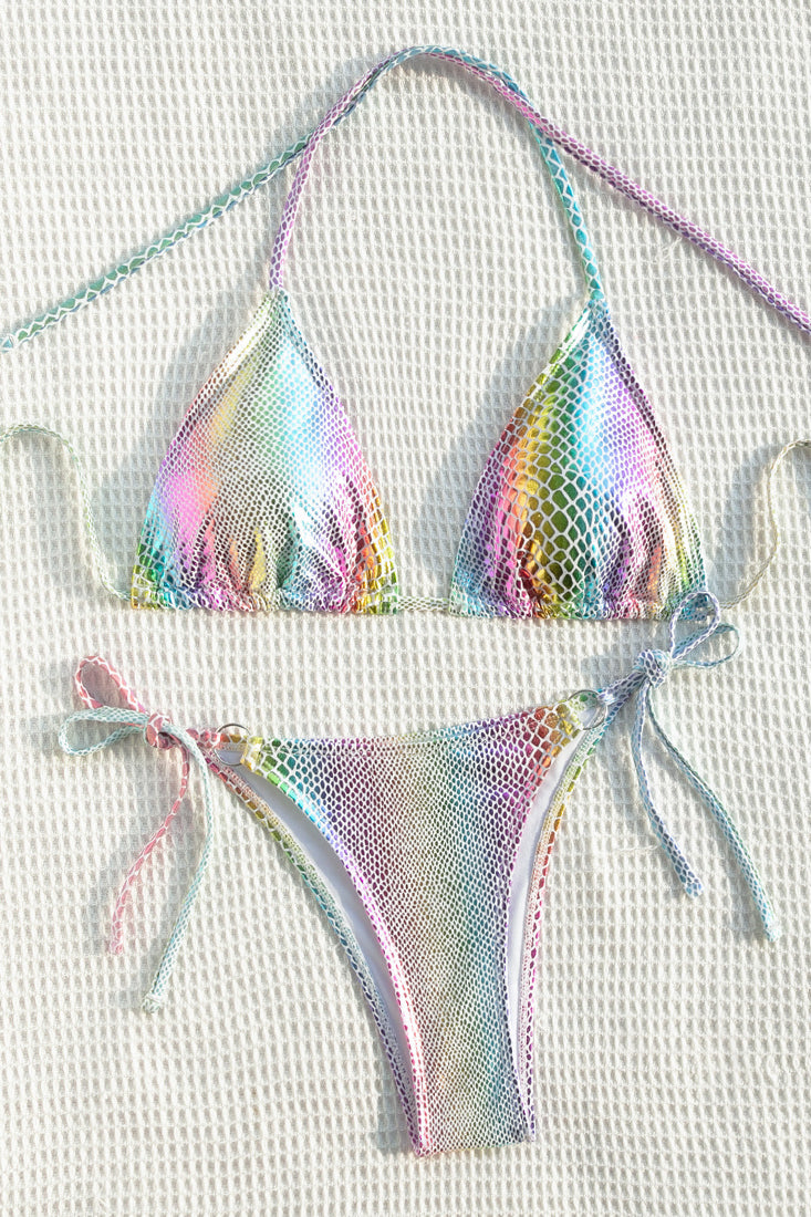 Rainbow Pastel Metallic Snake O-ring Sexy Bikini 2Pc Swimsuit