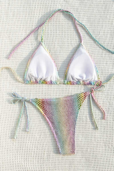 Rainbow Pastel Metallic Snake O-ring Sexy Bikini 2Pc Swimsuit