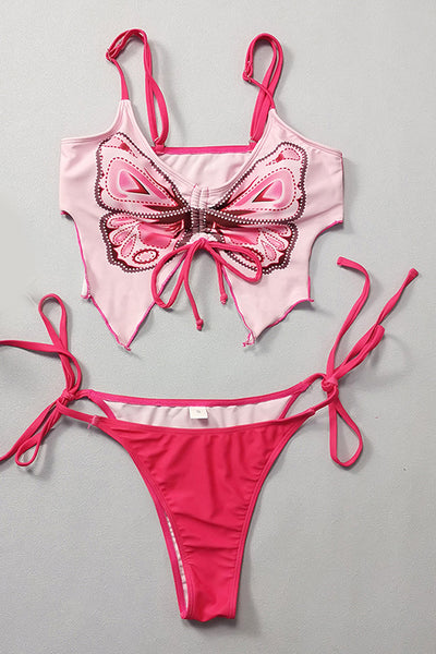 Pink Butterfly Wings Top Cheeky Bottom 2Pc Swimsuit Set