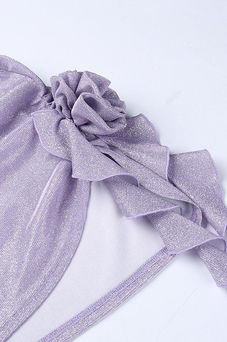 Lavender Shimmer Sparkly Rose Ruffle 2Pc Dress Sexy Party Outfit