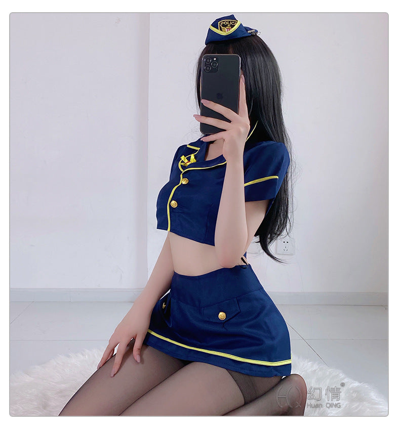 Navy Gold 3Pc Sexy Uniform Suit Skirt Costume W/Hat