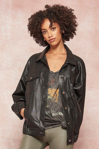 A Faux Leather Jacket - AMIClubwear