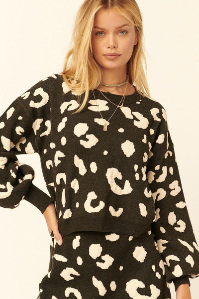 A Leopard Print Pullover Sweater - AMIClubwear