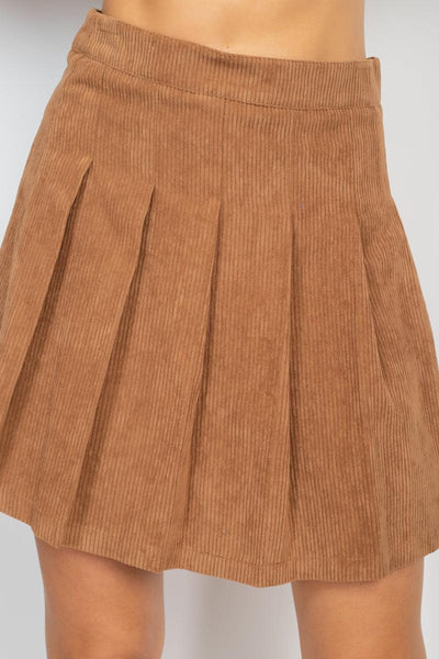 A-line Corduroy Pleated Mini Skirt - AMIClubwear