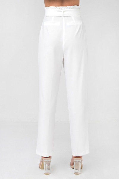 A Solid Pant Featuring Paperbag Waist With Rattan Buckle Belt - AMIClubwear