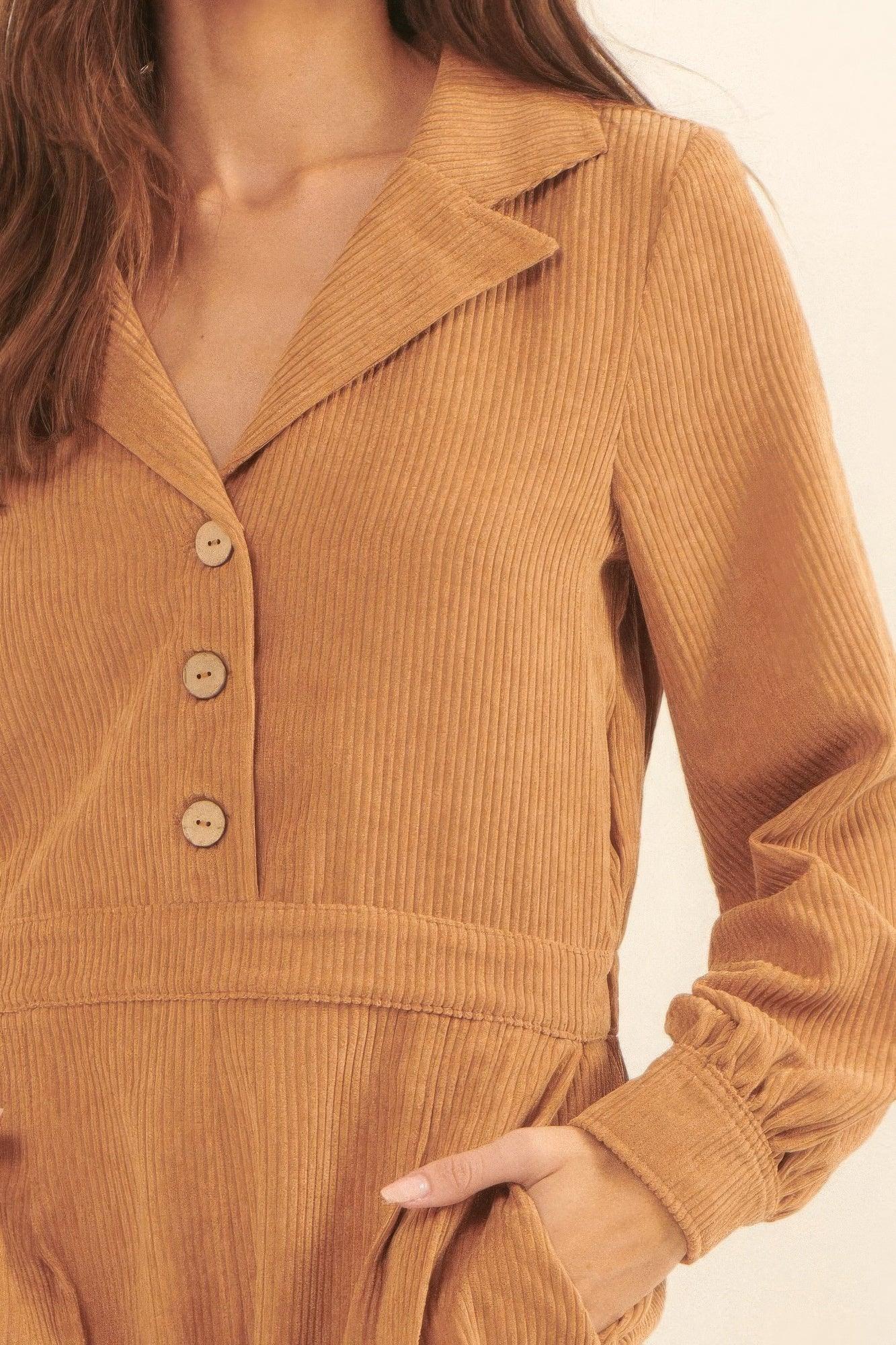 A Woven Corduroy Romper - AMIClubwear