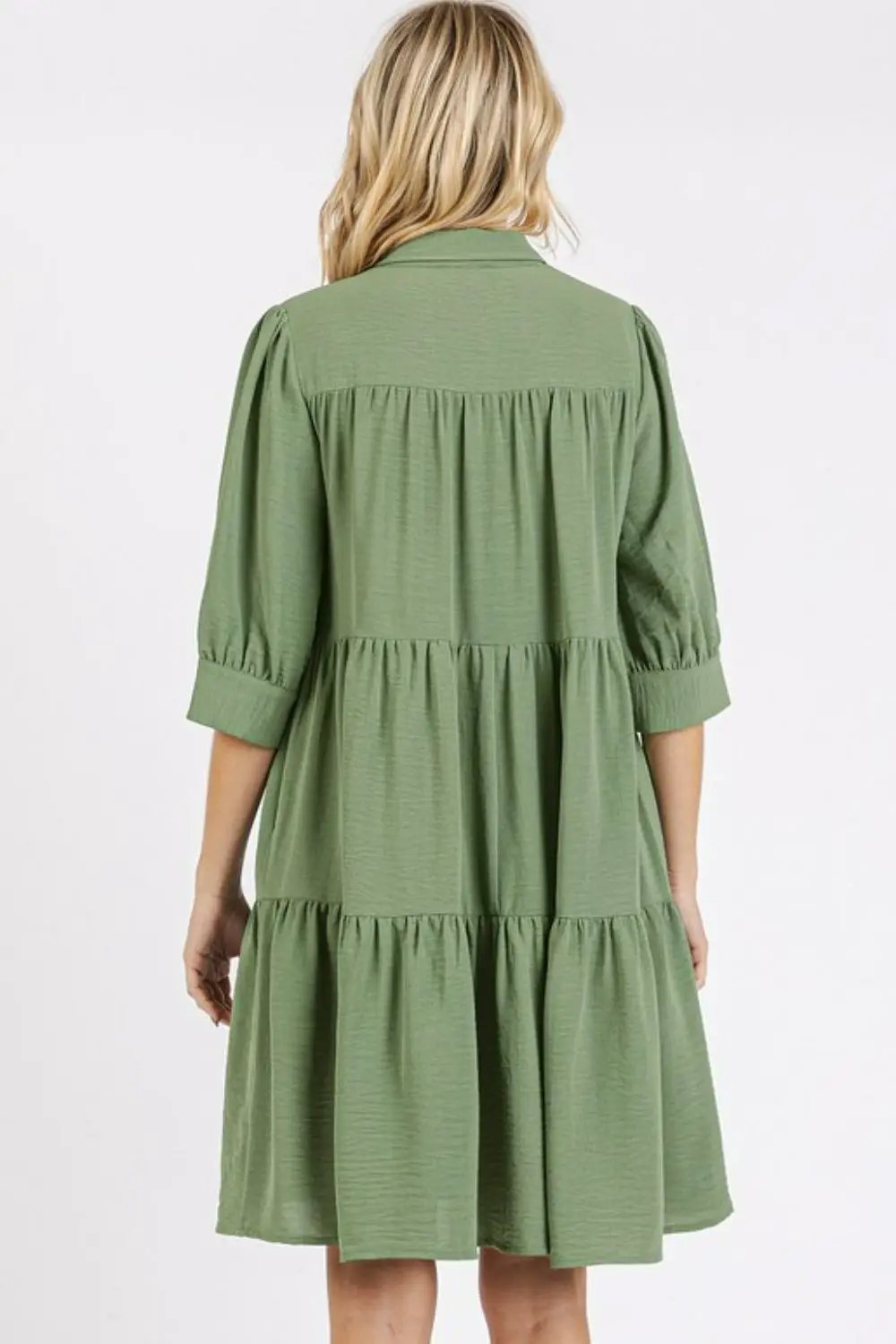 Mittoshop Button Detail Collared Neck Tiered Shirt Dress
