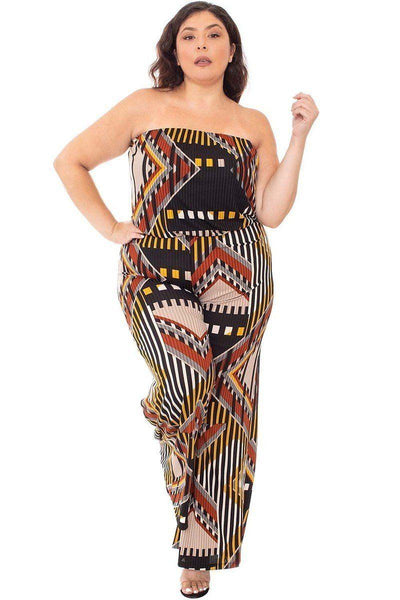 Abstract Print Tupbe Top Plus Size Jumpsuit - AMIClubwear