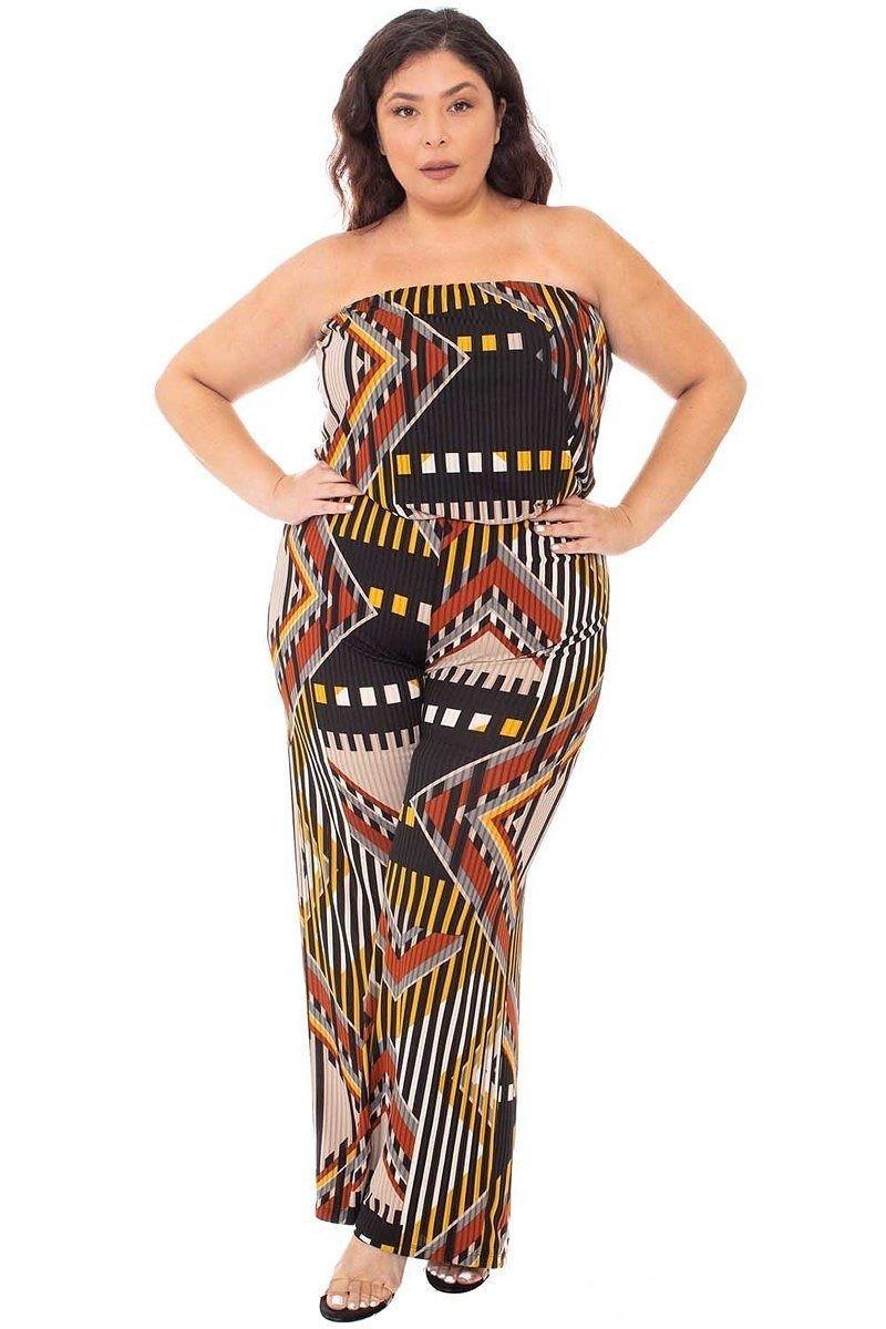 Abstract Print Tupbe Top Plus Size Jumpsuit - AMIClubwear