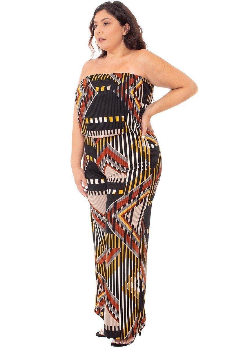 Abstract Print Tupbe Top Plus Size Jumpsuit - AMIClubwear