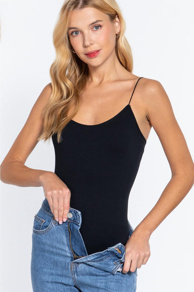 ACTIVE BASIC Ribbed Round Neck Seamless Cami Bodysuit - AMIClubwear