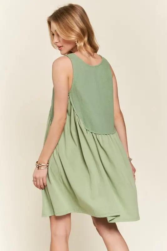 ADORA Decorative Button Sleeveless Babydoll Dress