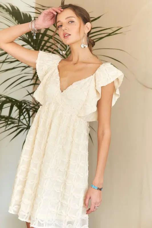 ADORA Tie Back V-Neck Ruffle Sleeve Dress