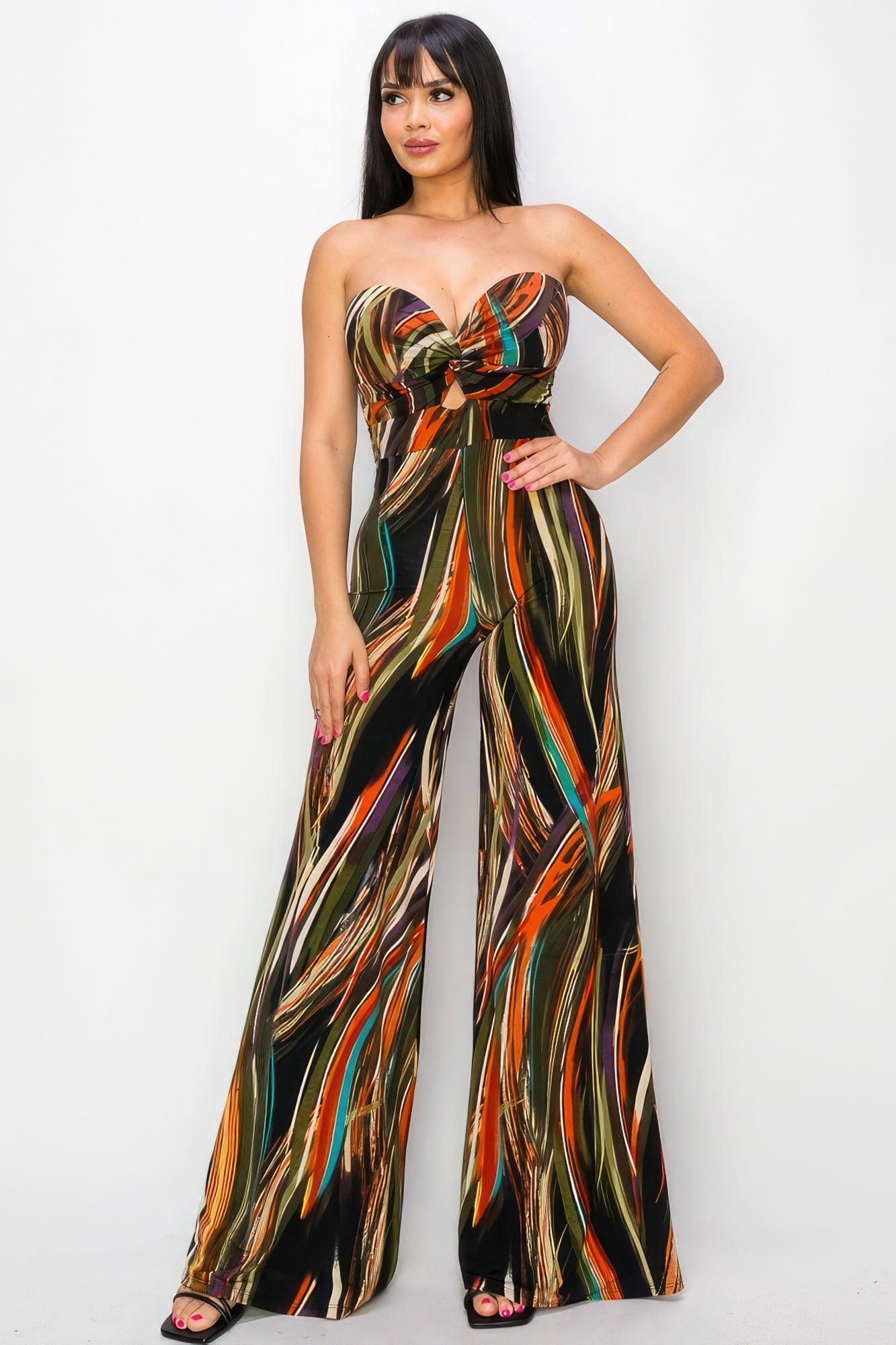 Allover Print Twist Front Wide Leg Jumpsuit - AMIClubwear