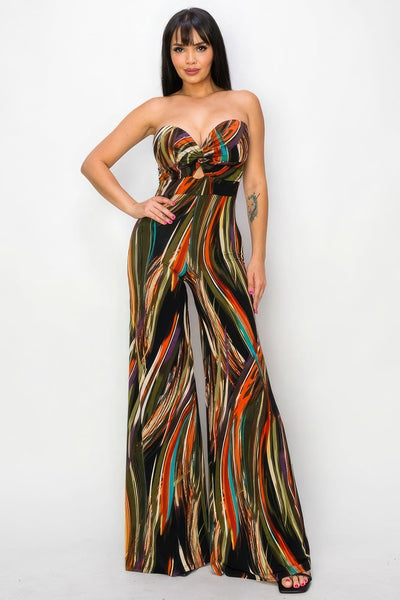 Allover Print Twist Front Wide Leg Jumpsuit - AMIClubwear