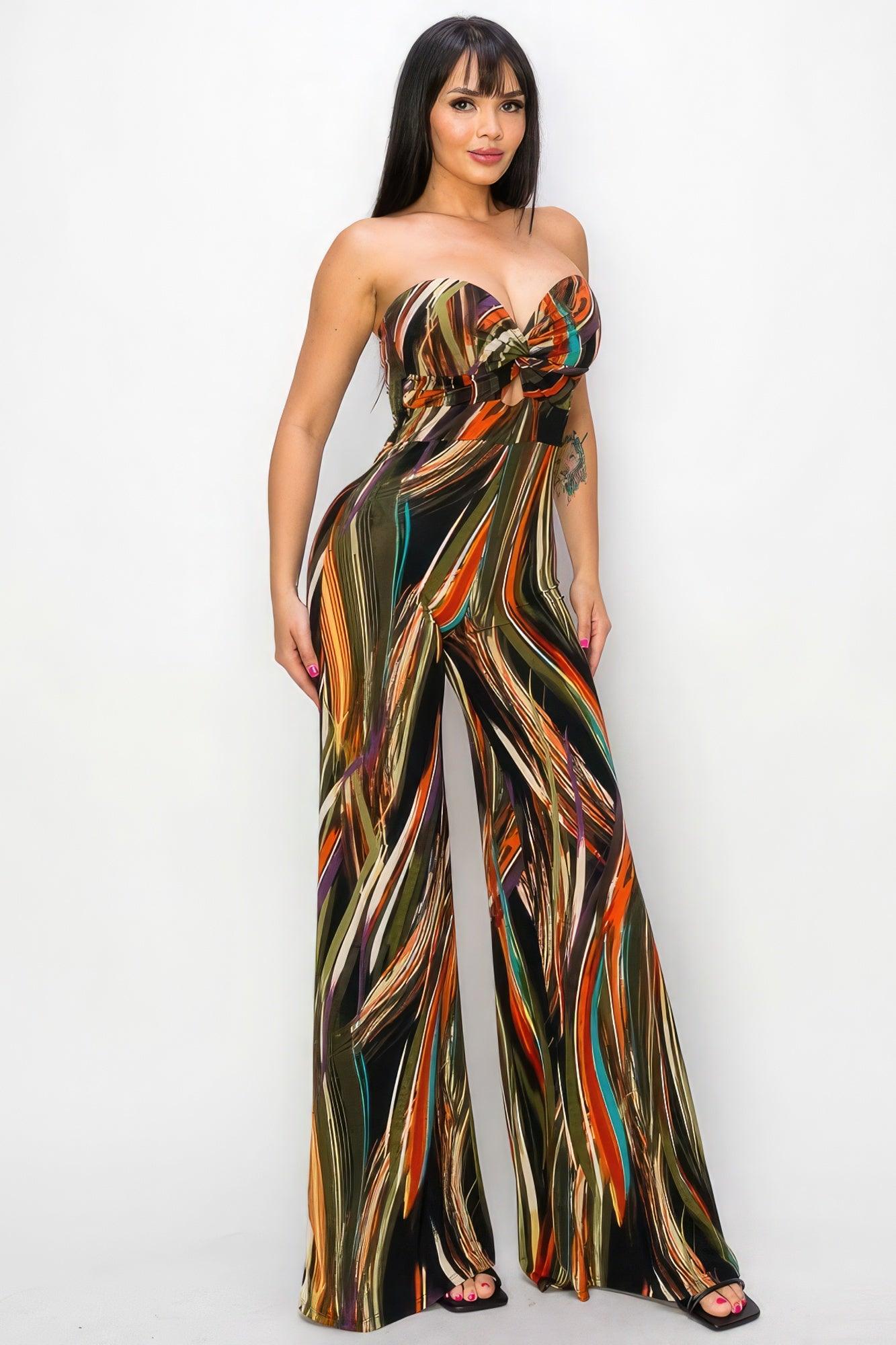 Allover Print Twist Front Wide Leg Jumpsuit - AMIClubwear