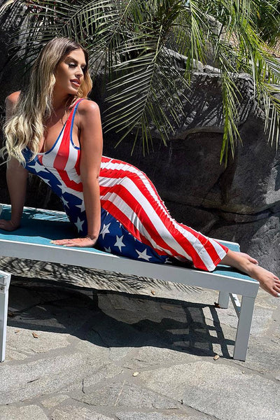 American Flag Slashed Sides Sexy Sleeveless Dress - AMIClubwear