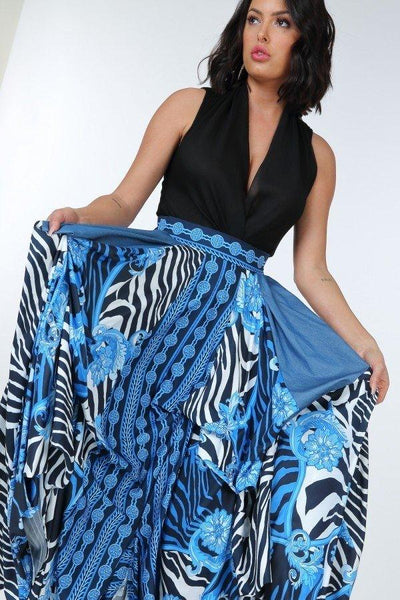 Animal Chain Print Denim Tacked Maxi Skirt In Black Gold - AMIClubwear