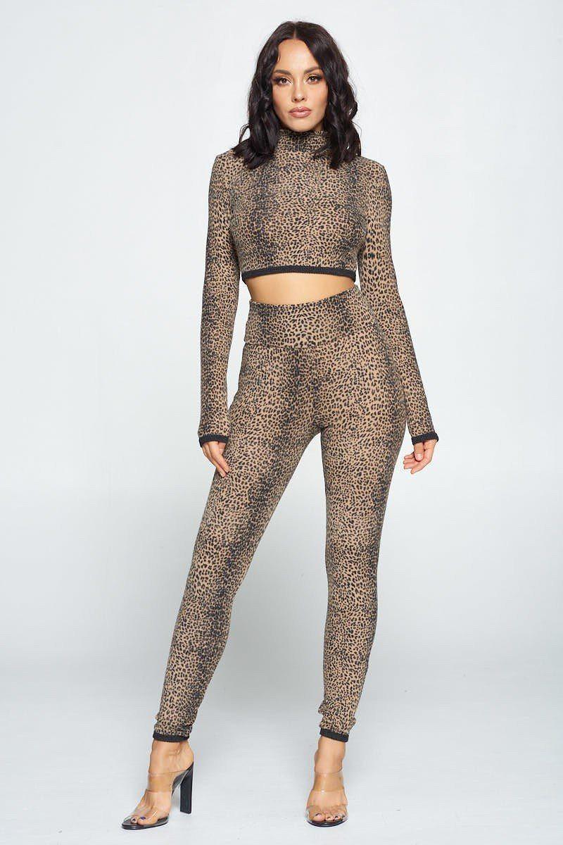 Animal Print Long Sleeve Two Piece Set - AMIClubwear