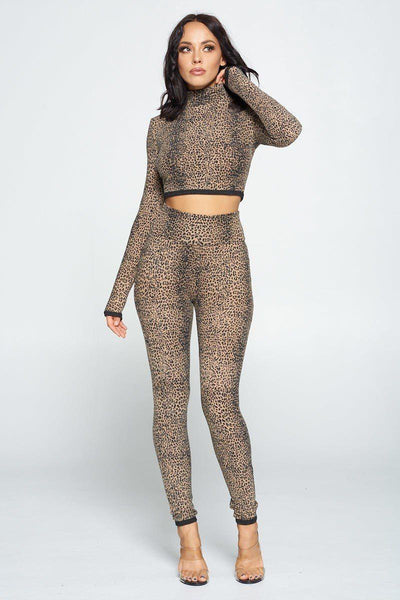 Animal Print Long Sleeve Two Piece Set - AMIClubwear