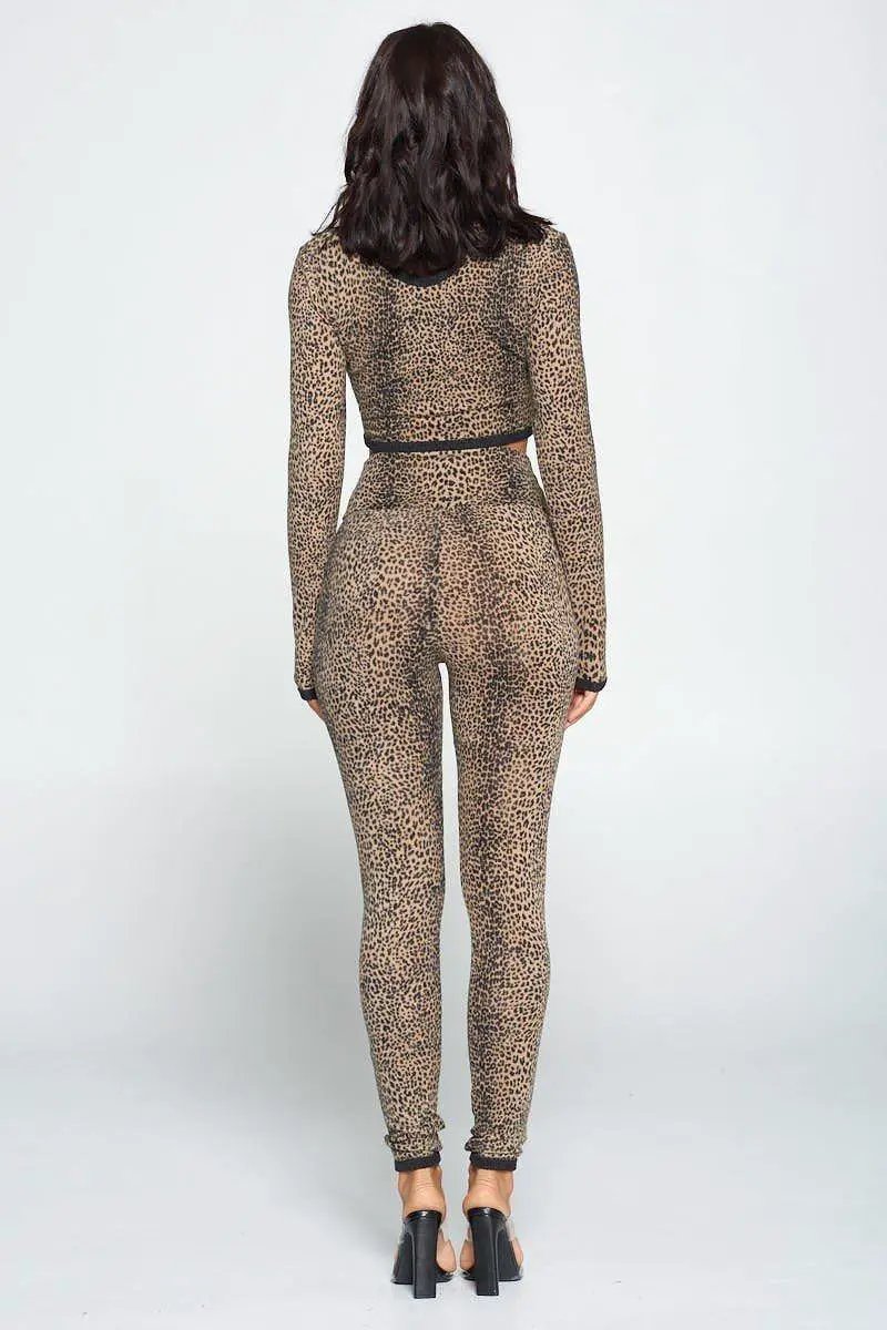 Animal Print Long Sleeve Two Piece Set