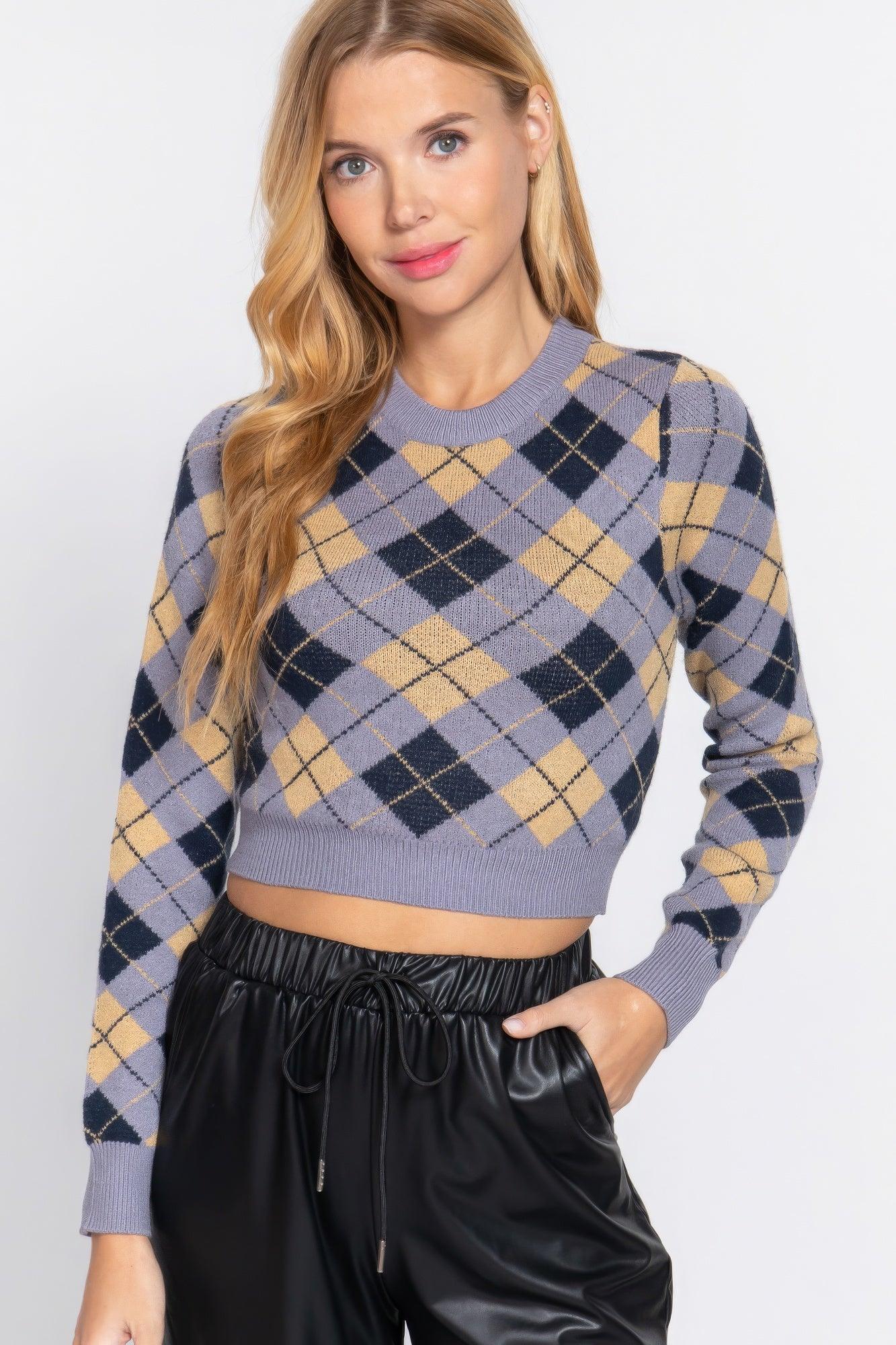 Argyle Jacquard Crop Sweater - AMIClubwear