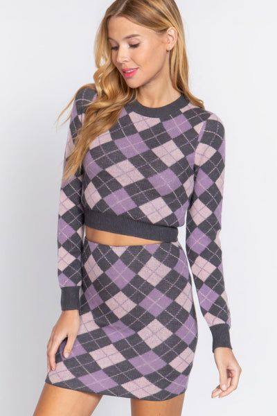 Argyle Jacquard Crop Sweater - AMIClubwear