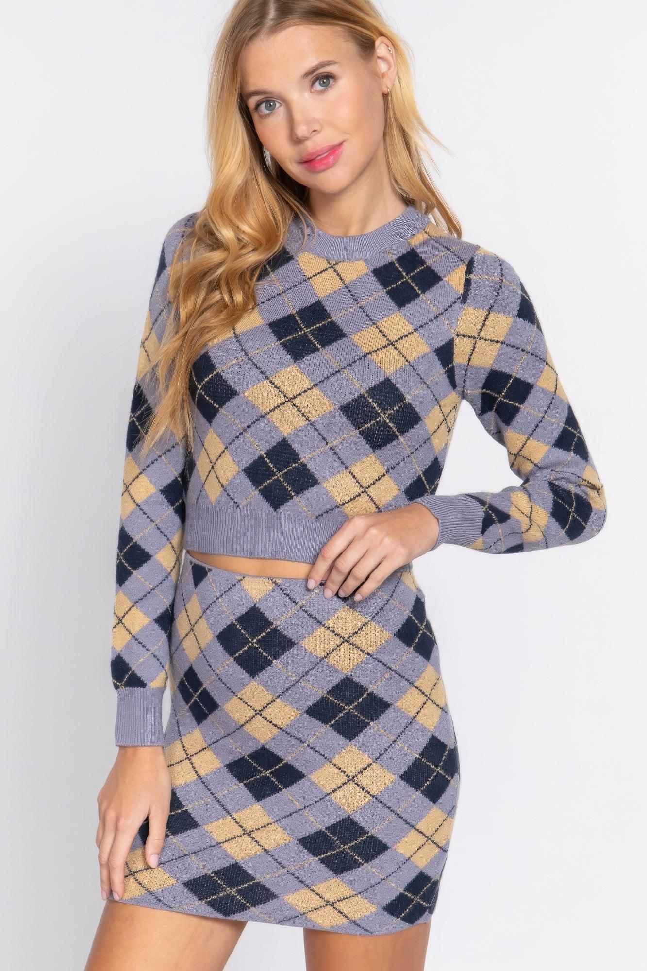 Argyle Jacquard Crop Sweater - AMIClubwear