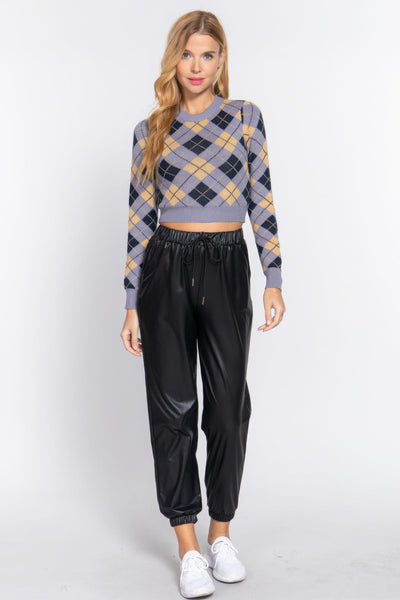 Argyle Jacquard Crop Sweater - AMIClubwear