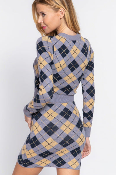 Argyle Jacquard Crop Sweater - AMIClubwear