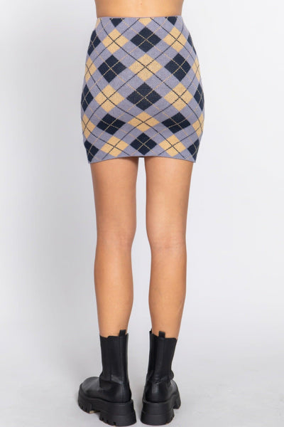 Argyle Jacquard Sweater Mini Skirt - AMIClubwear