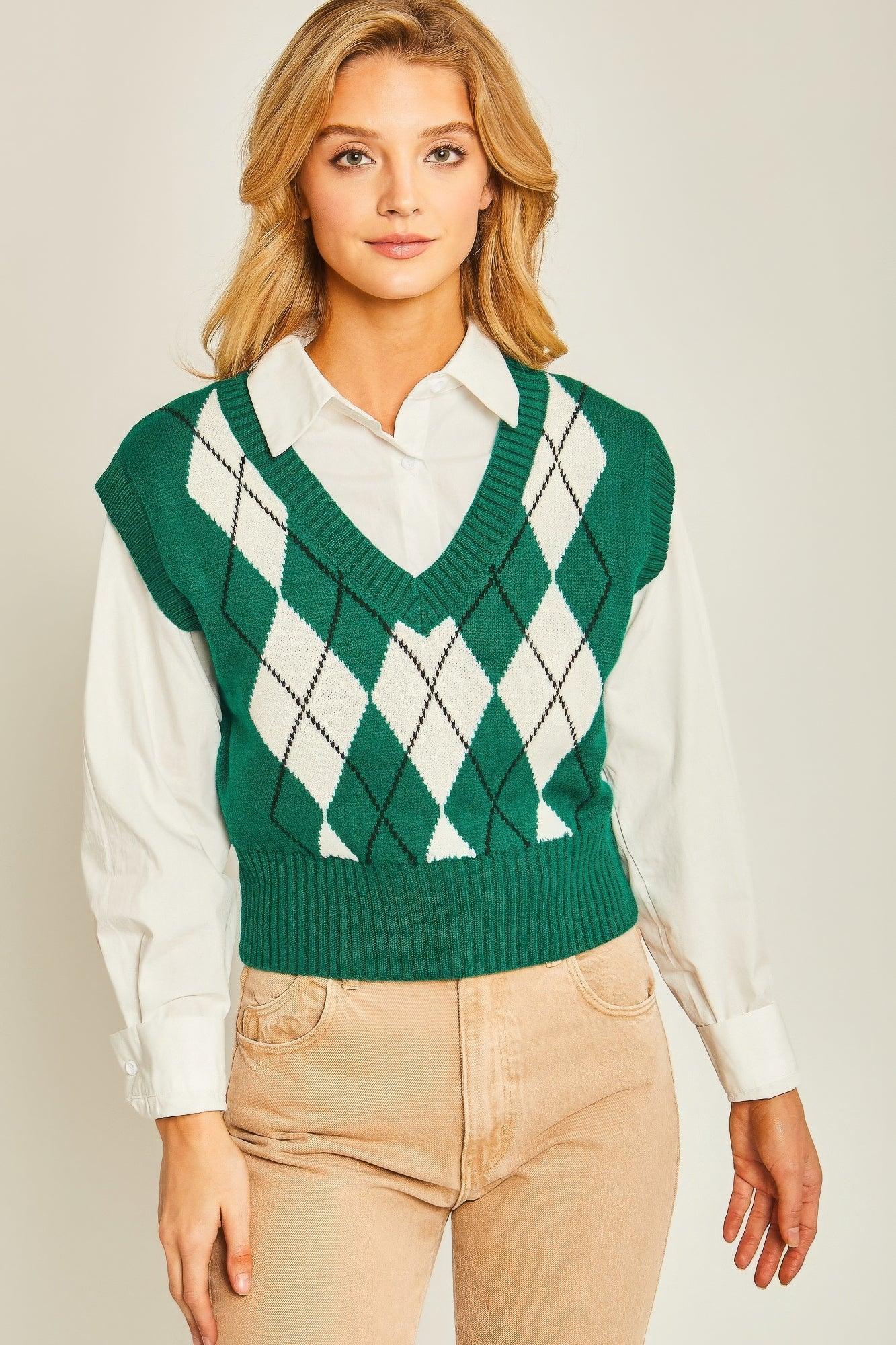 Argyle Print Sweater Vest - AMIClubwear