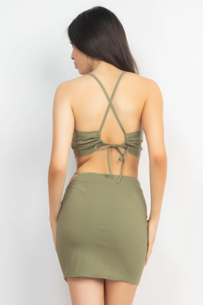 Asymmetrical Cross Back Top & Skirts Set - AMIClubwear