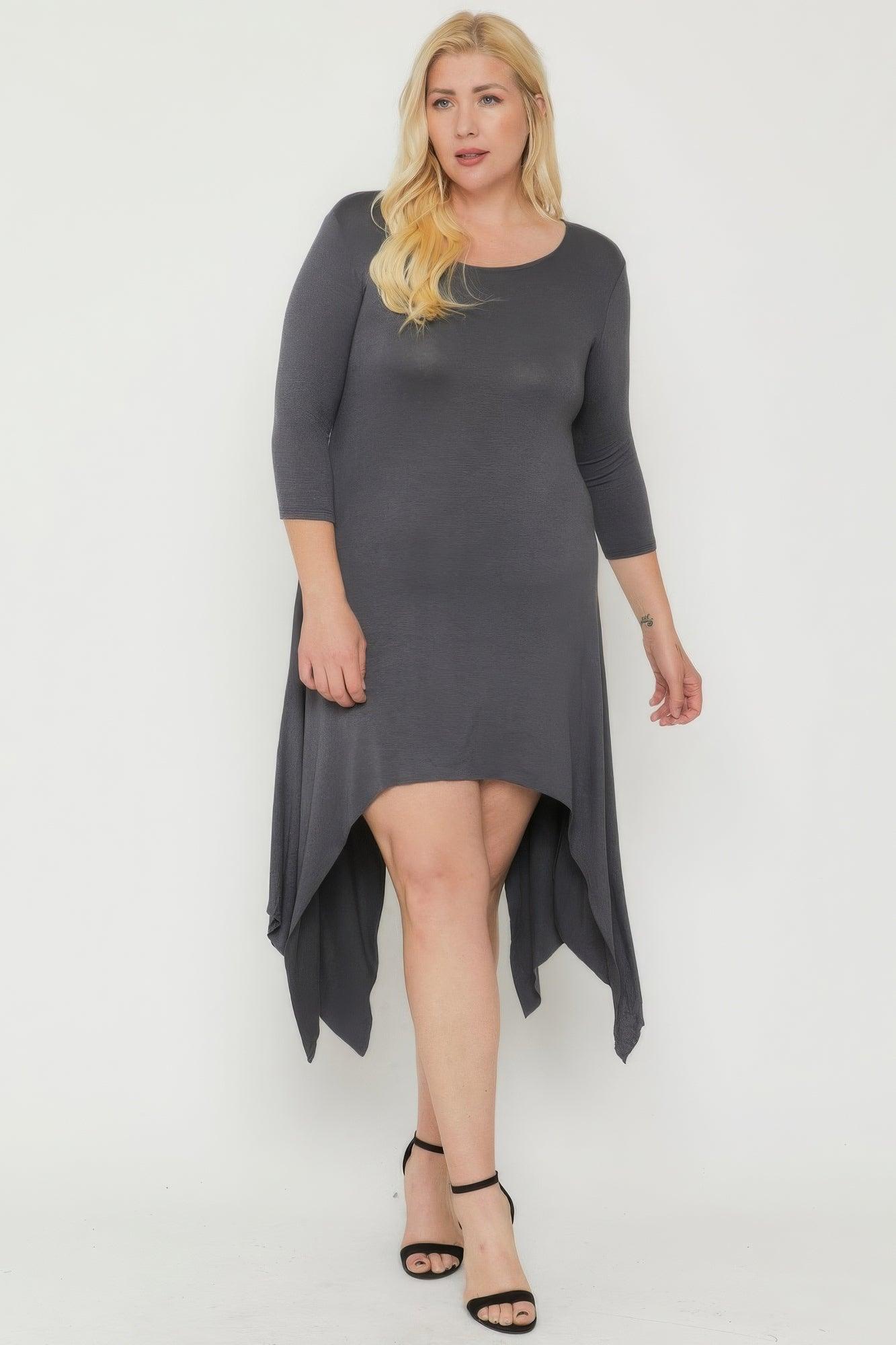 Asymmetrical Raw Edge Hem Solid Dress - AMIClubwear