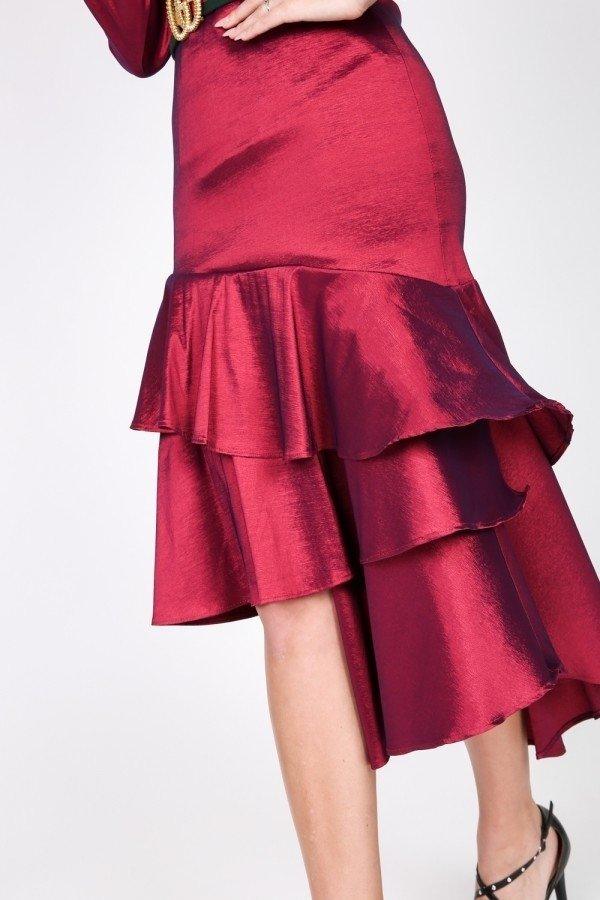 Asymmetrical Ruffle Bottom Satin Skirt - AMIClubwear