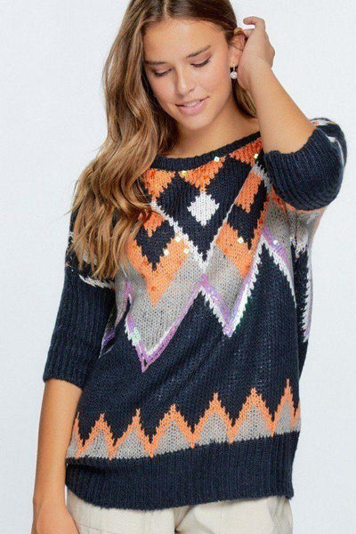 Aztec Pattern With Glitter Accent Sweater - AMIClubwear