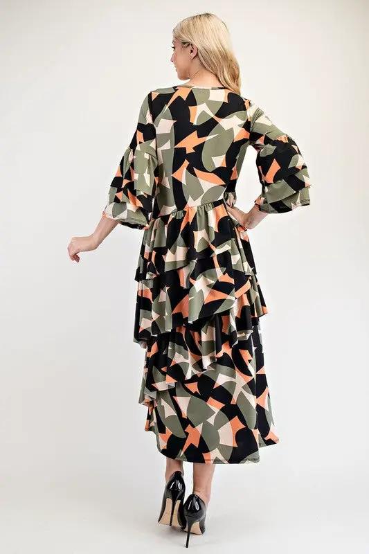 Celeste Full Size Printed Asymmetrical Ruffle Midi Dress Plus Size