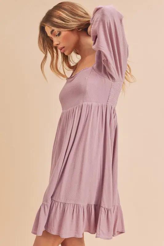 Aemi + Co Ruffled Hem Square Neck Balloon Sleeve Mini Dress