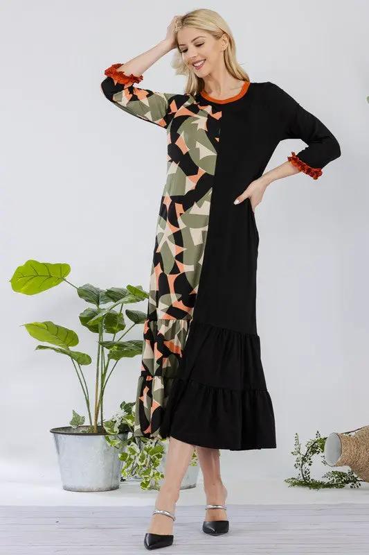Celeste Full Size Color Block Midi Dress Plus Size