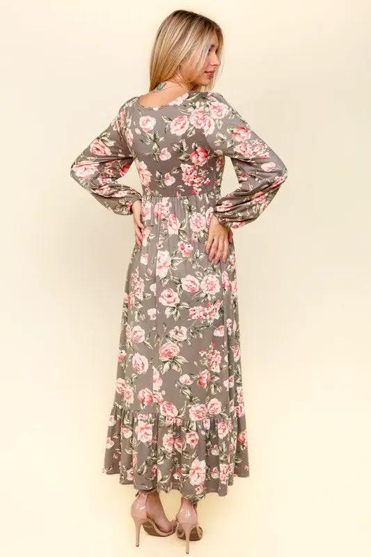Haptics Twisted Detail Ruffled Hem Floral Dress with Side Pockets