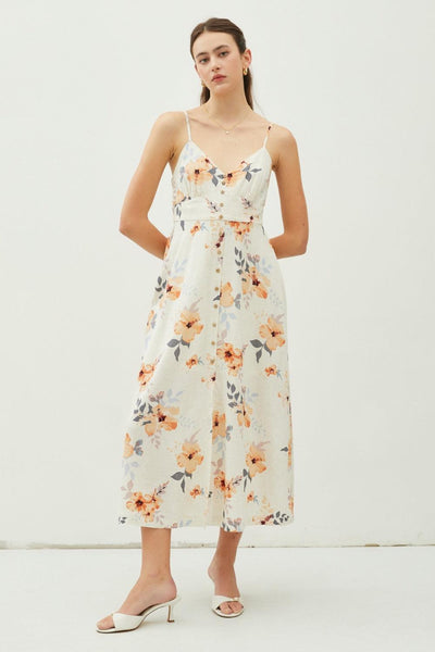 Be Cool Floral Button Down Cami Midi Dress - AMIClubwear