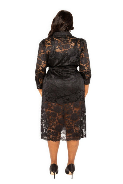 Belted Lace Shirt Dress - AMIClubwear