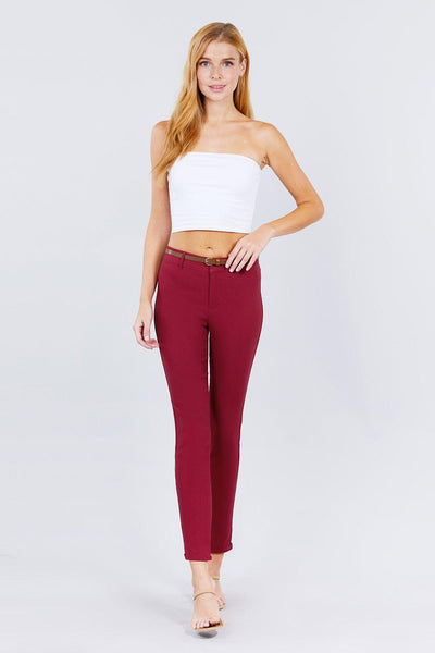 Belted Textured Long Pants - AMIClubwear