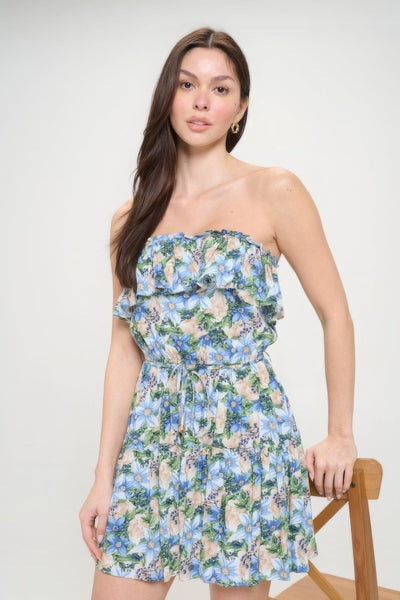 Berry Flower Ruffle Tube Top Mini Dress - AMIClubwear