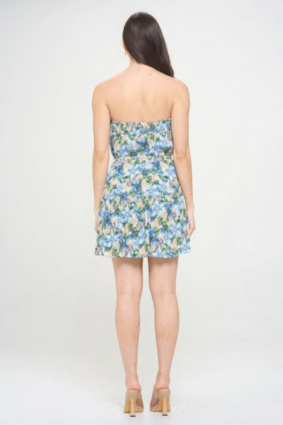 Berry Flower Ruffle Tube Top Mini Dress - AMIClubwear