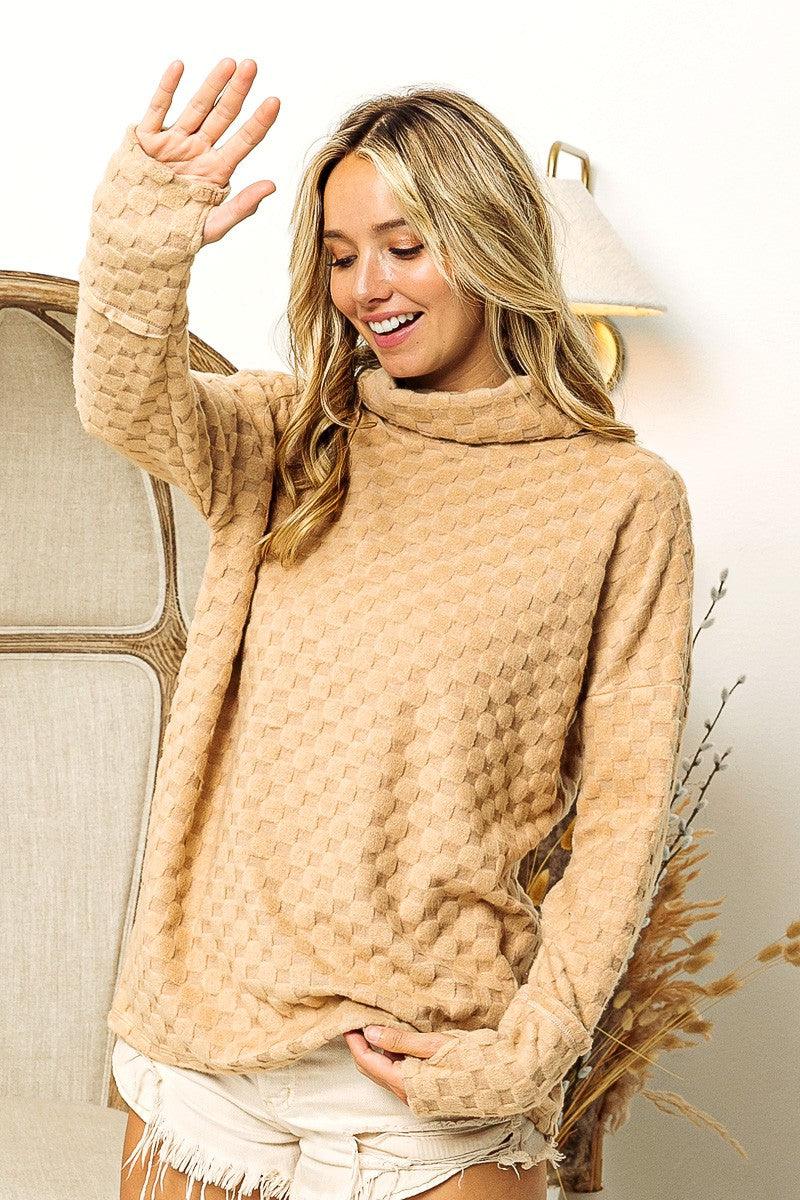 BiBi Checkered Round Neck Thumbhole Long Sleeve Top - AMIClubwear