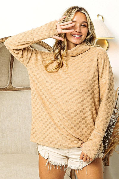 BiBi Checkered Round Neck Thumbhole Long Sleeve Top - AMIClubwear